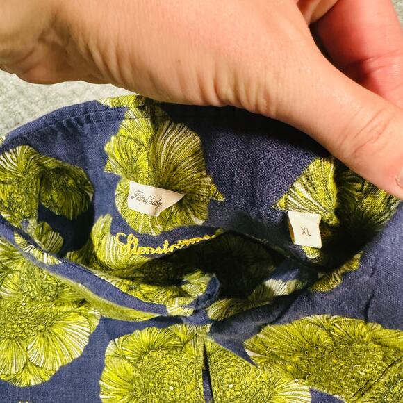 STENSTROMS Men's Lime Green Navy Floral Linen Long Sleeve Button Down Shirt XL - Picture 7 of 10